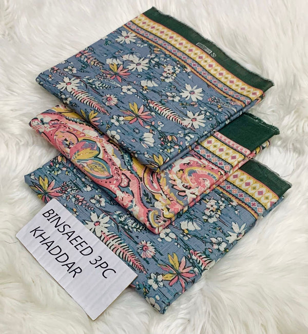 Binsaeed Printed Khaddar 3 Piece